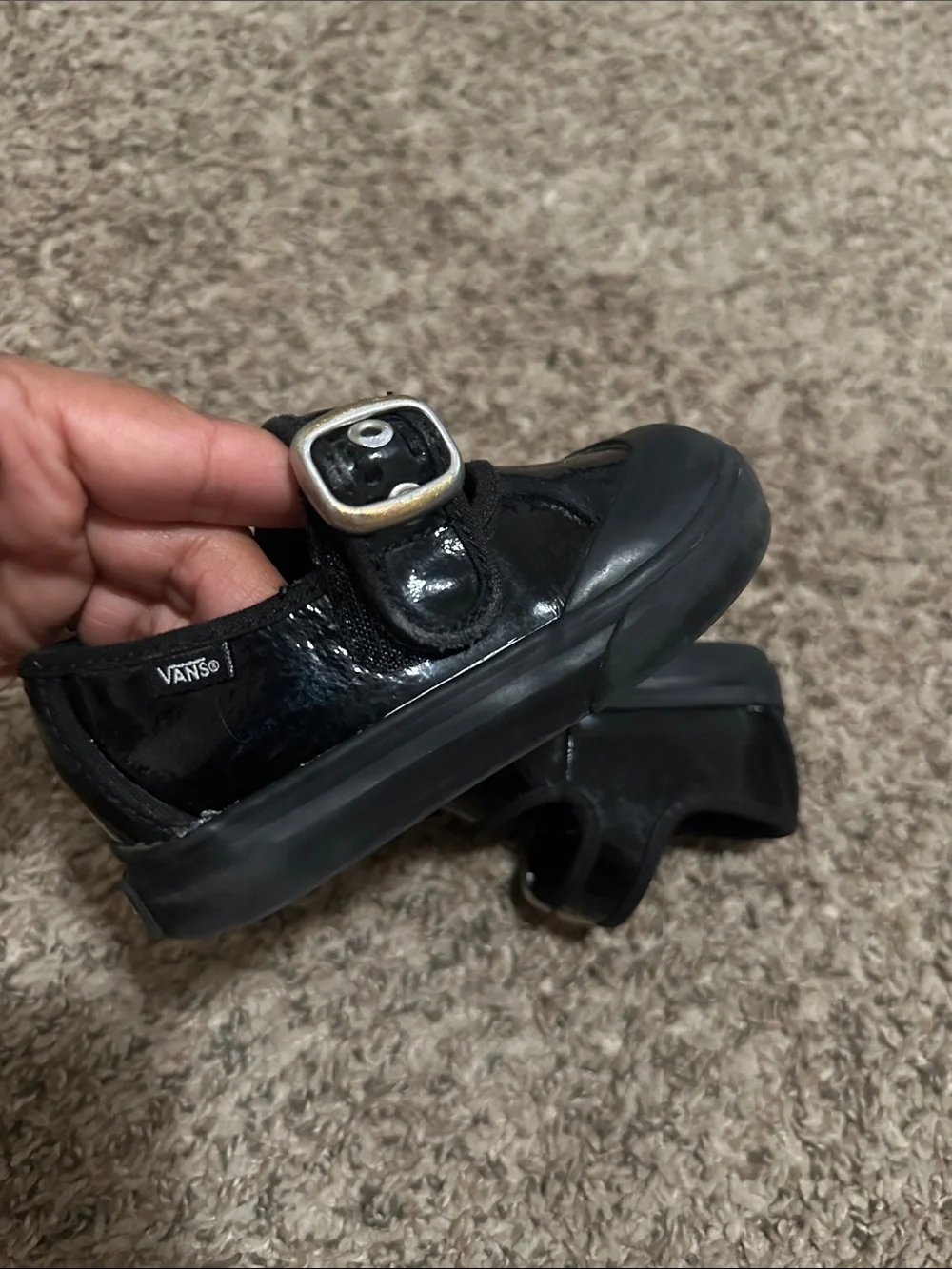 Vans Mary Jane Buckle Toddler Gothic Shine Black Patent Shoes